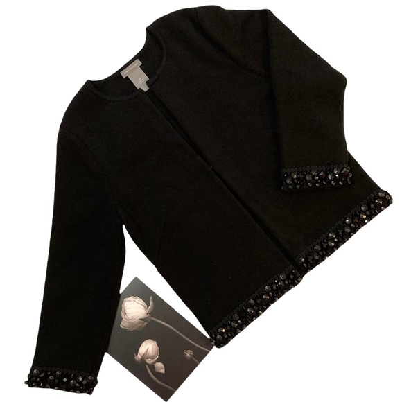 ANN TAYLOR BLACK BEADED CARDIGAN WITH LONG SLEEVES WOMENS SIZE XS - Picture 1 of 12